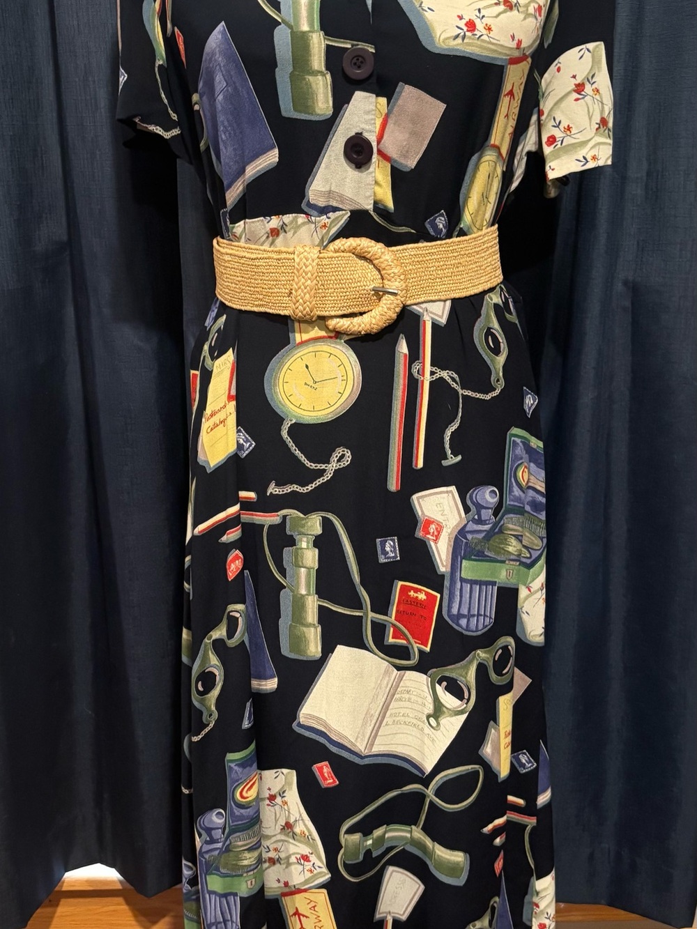 Vintage Jeffrey & Dara 90s Novelty Print Dress Library Book Dark Academia